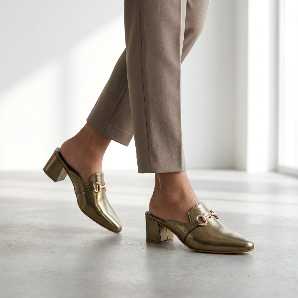 Antique Gold Metallic Mules