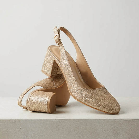 Champagne Shimmer Slingback Heels
