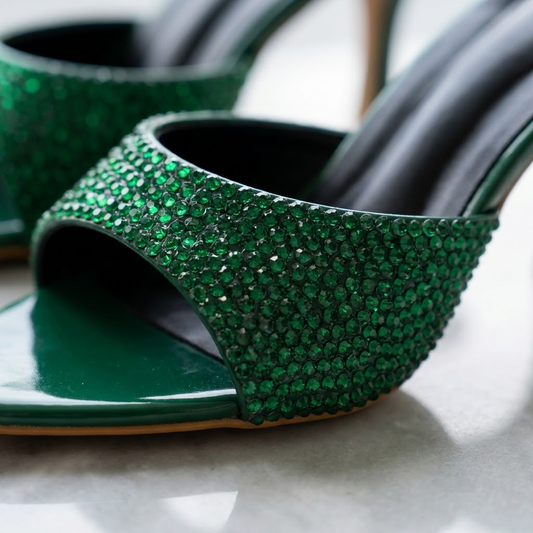 Jade Crystal-Pave Stiletto Mule Heels