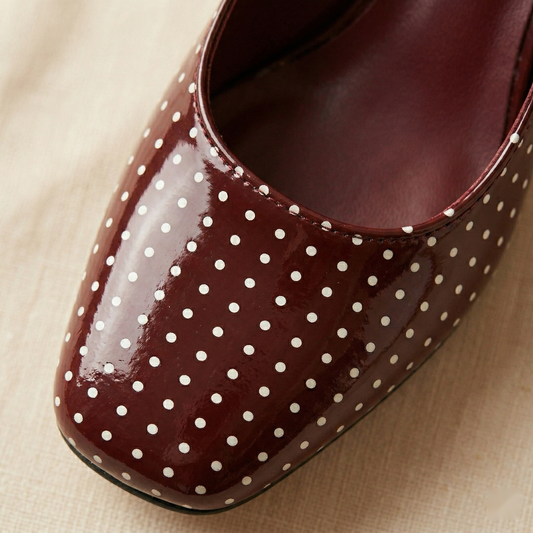 Burgundy Dot-Print Slingback Heels
