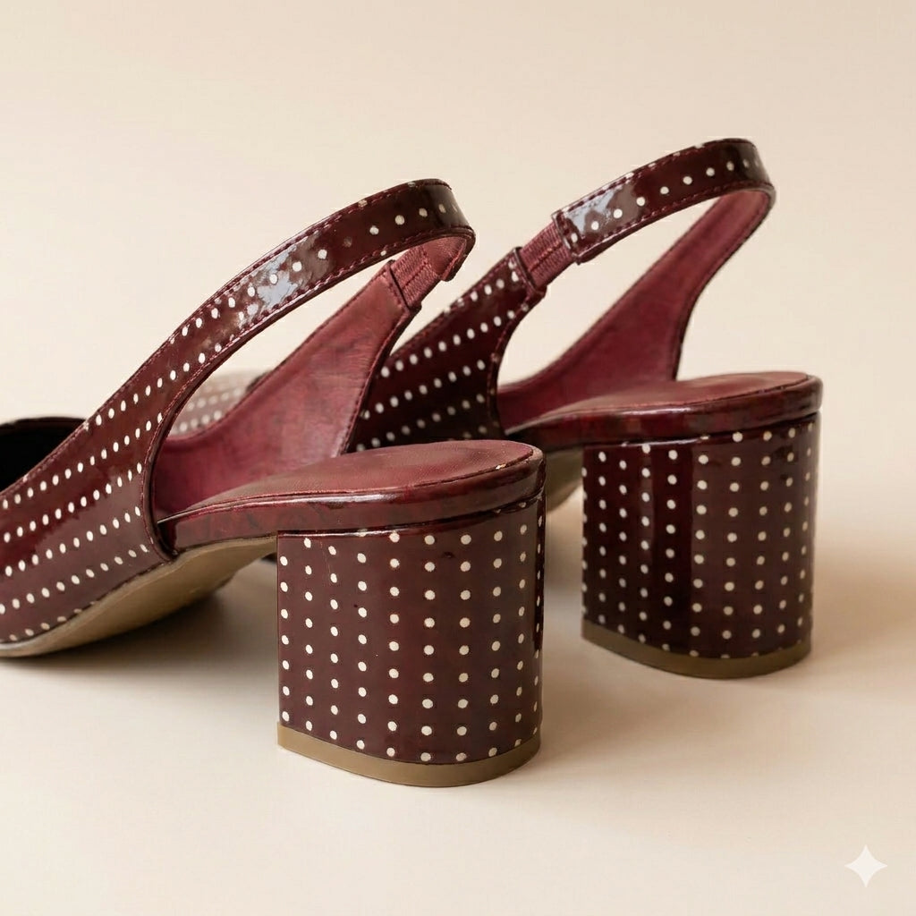 Burgundy Dot-Print Slingback Heels