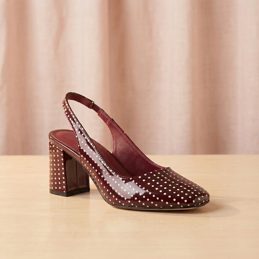 Burgundy Dot-Print Slingback Heels