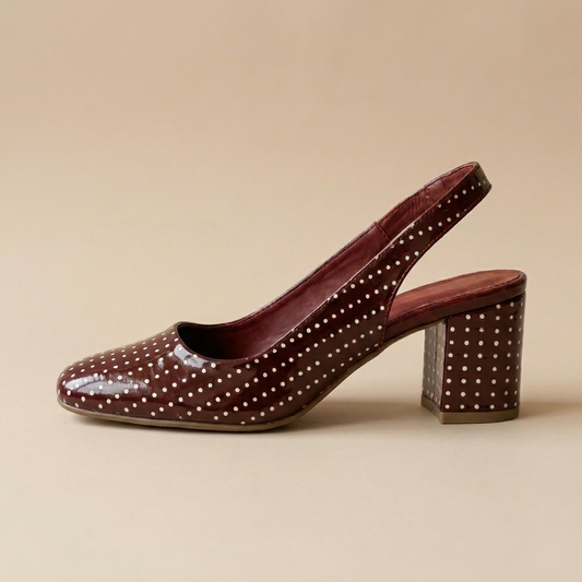 Burgundy Dot-Print Slingback Heels