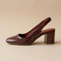 Burgundy Dot-Print Slingback Heels