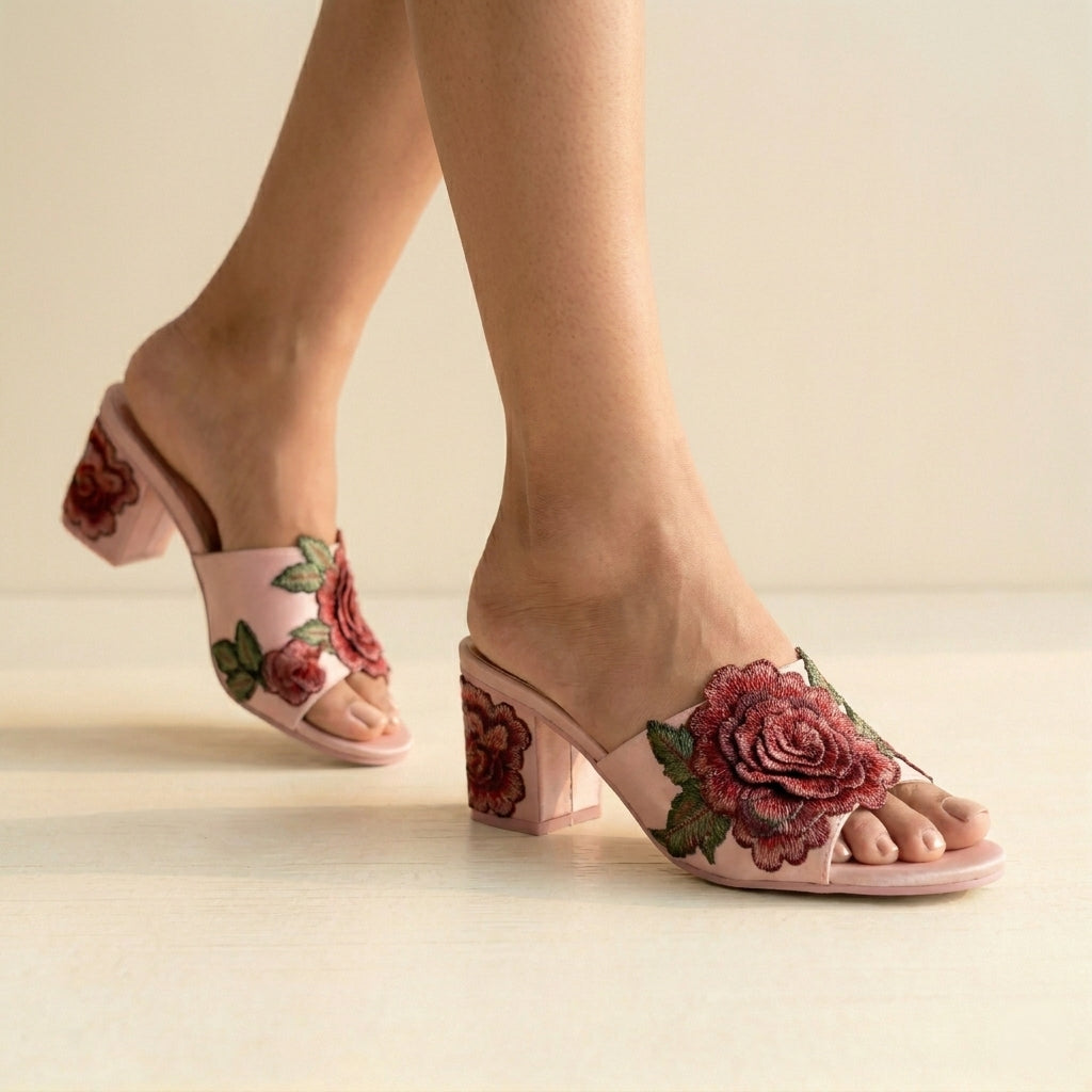 Rose Bloom Slip On Heels
