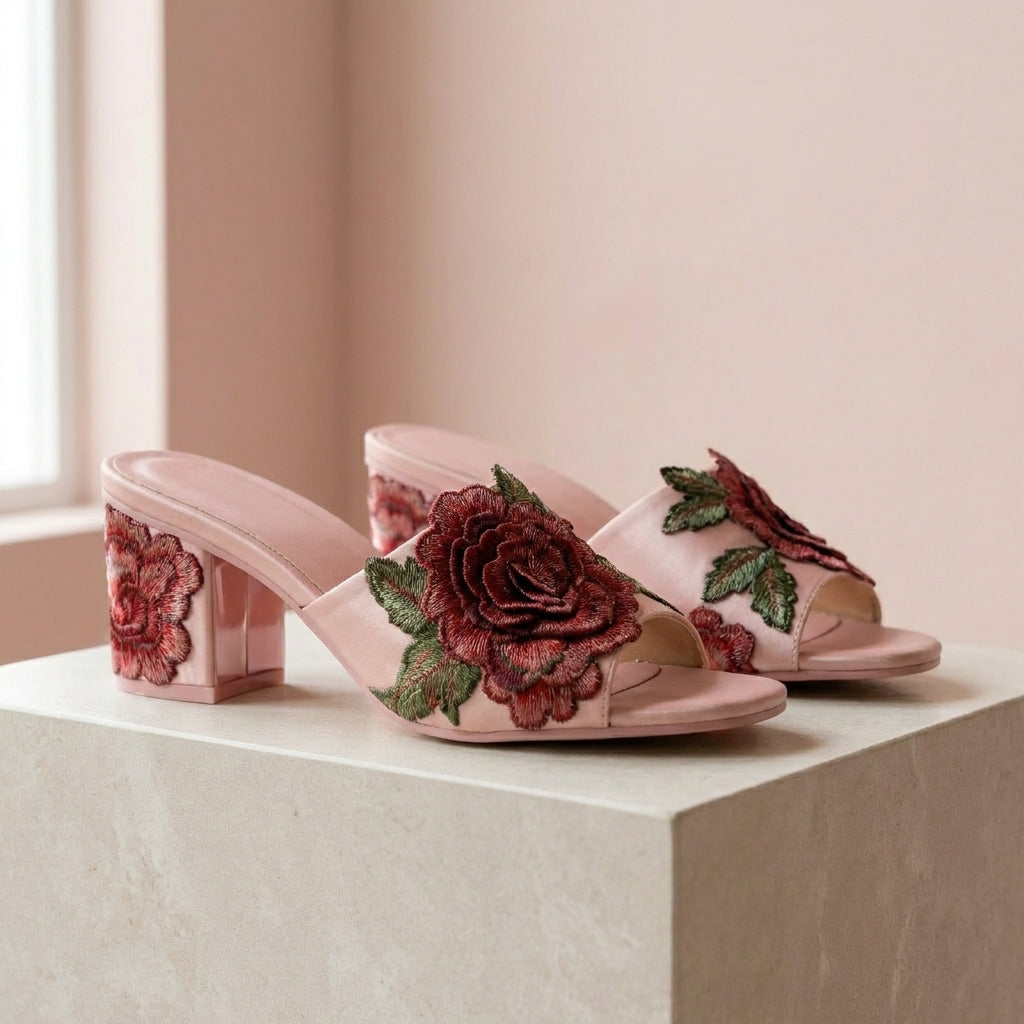Rose Bloom Slip On Heels