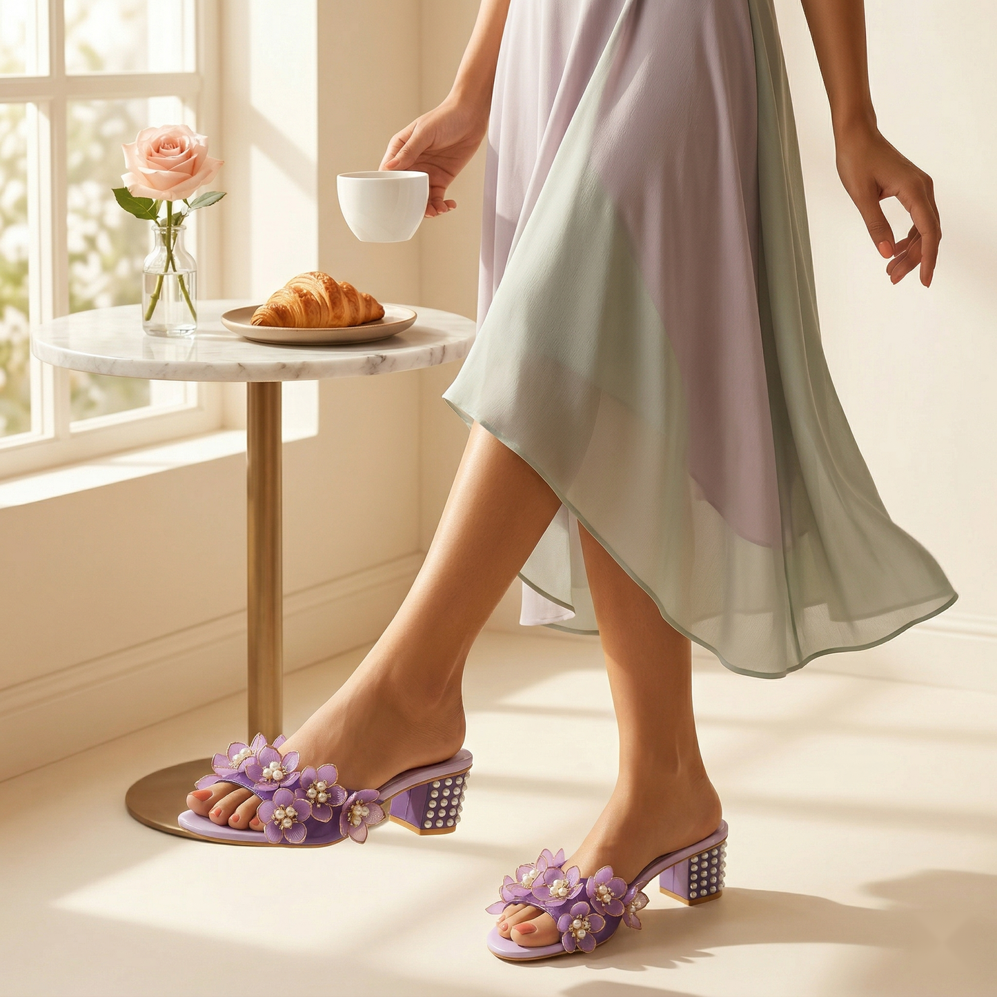 Violette Floral Mule Heels