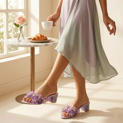 Violette Floral Mule Heels