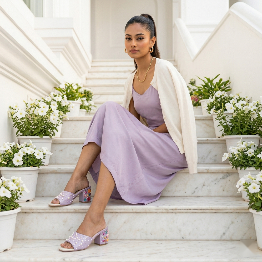 Lavender Pearl Scatter Block Heels