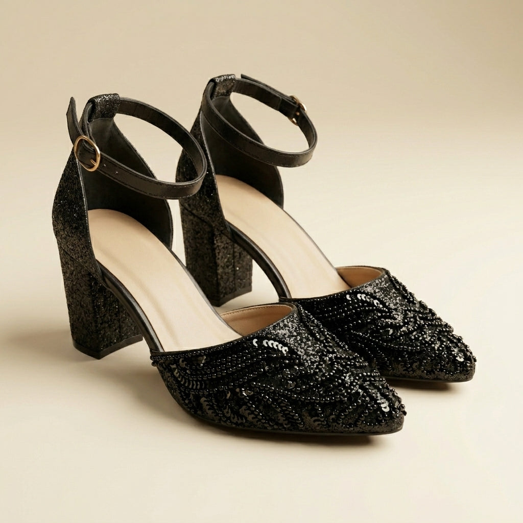 Midnight Royale Black Block Heels