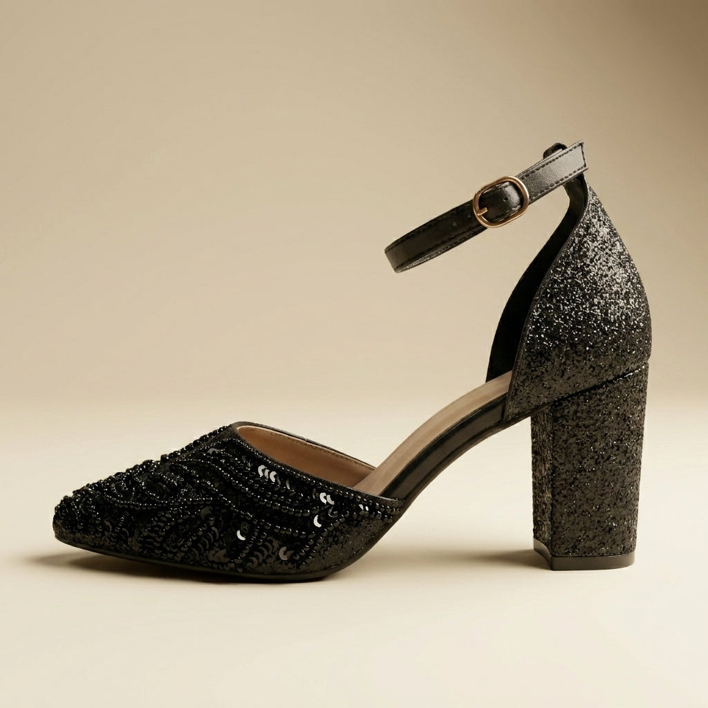 Midnight Royale Black Block Heels