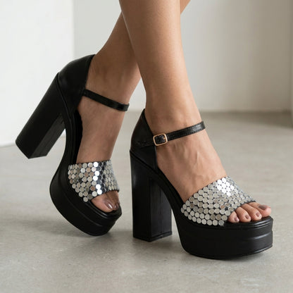 Black Mirage Mirror Platform Heels