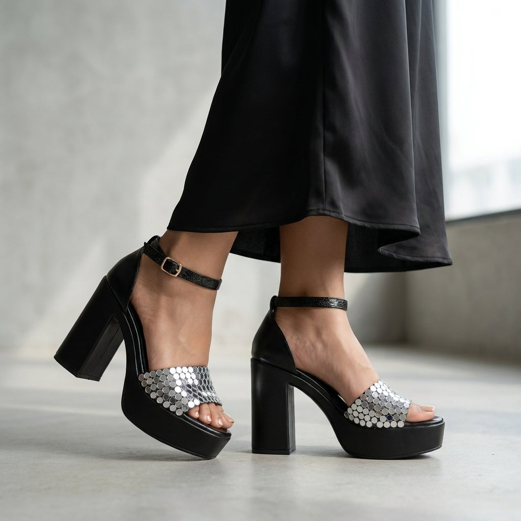 Black Mirage Mirror Platform Heels