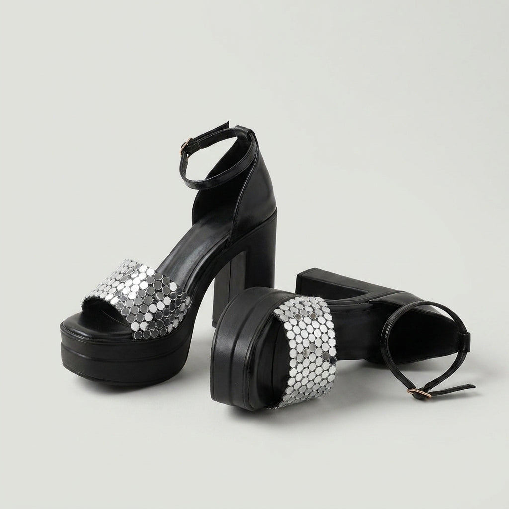 Black Mirage Mirror Platform Heels