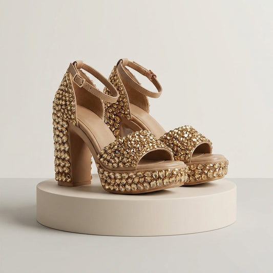 Golden Topaz Crystal Platform Heels