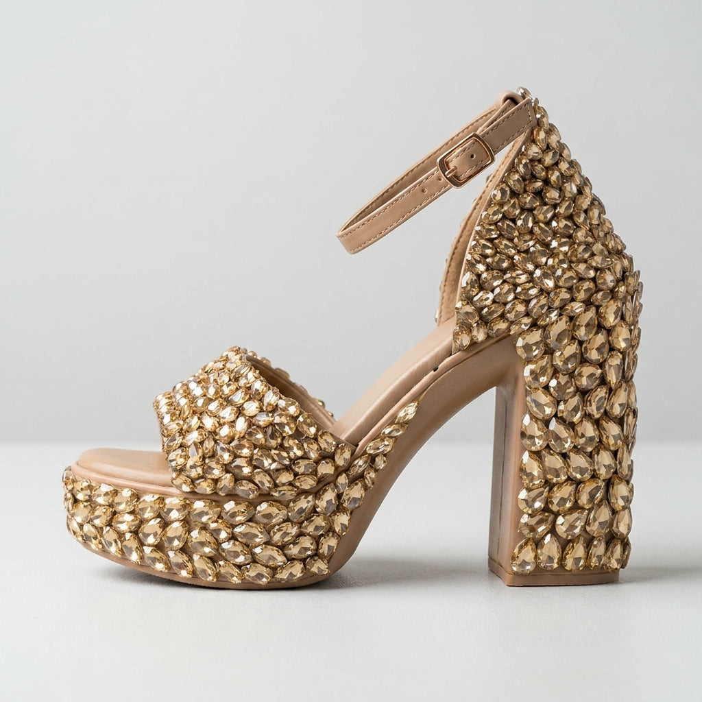 Golden Topaz Crystal Platform Heels