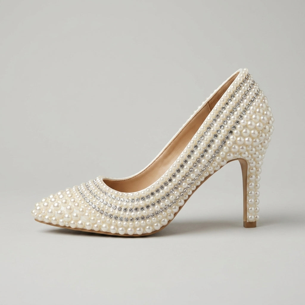 Ivory Pearl Embellished Stiletto Heels