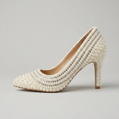 Ivory Pearl Embellished Stiletto Heels