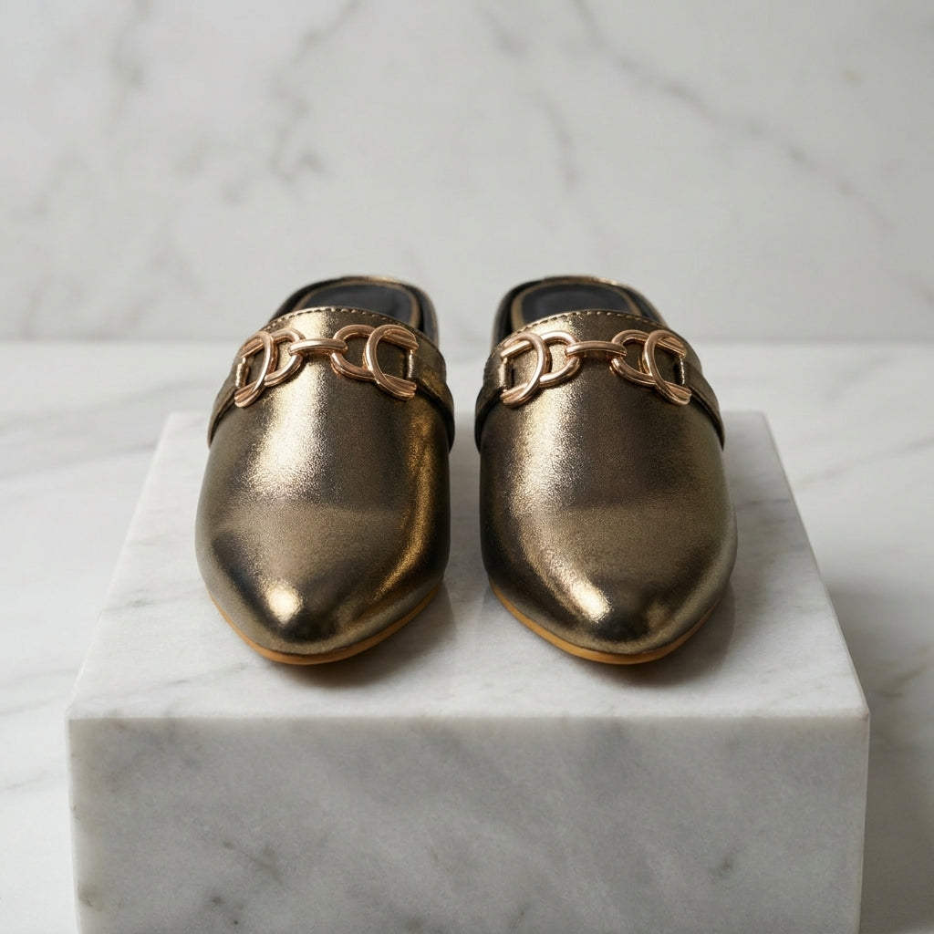 Antique Gold Metallic Mules