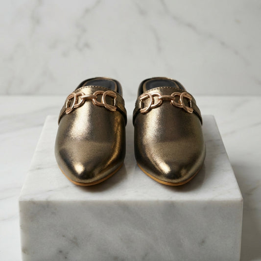 Antique Gold Metallic Mules