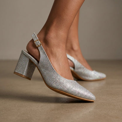 Silver Radiance Slingback Heels