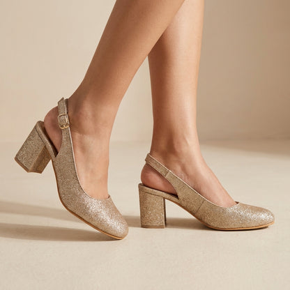 Champagne Shimmer Slingback Heels