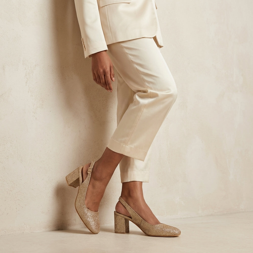 Champagne Shimmer Slingback Heels