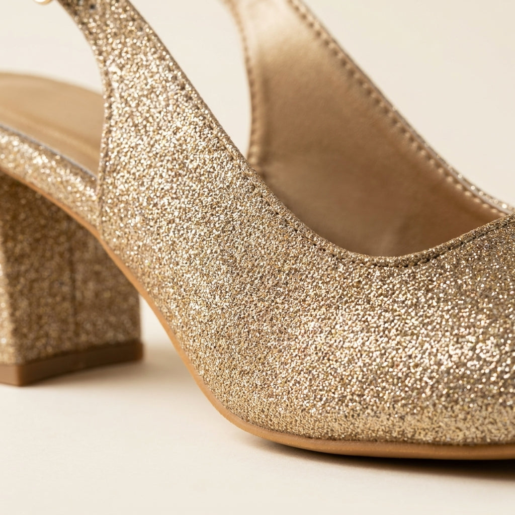 Champagne Shimmer Slingback Heels