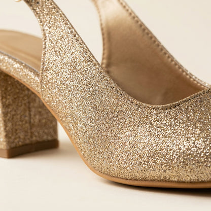 Champagne Shimmer Slingback Heels