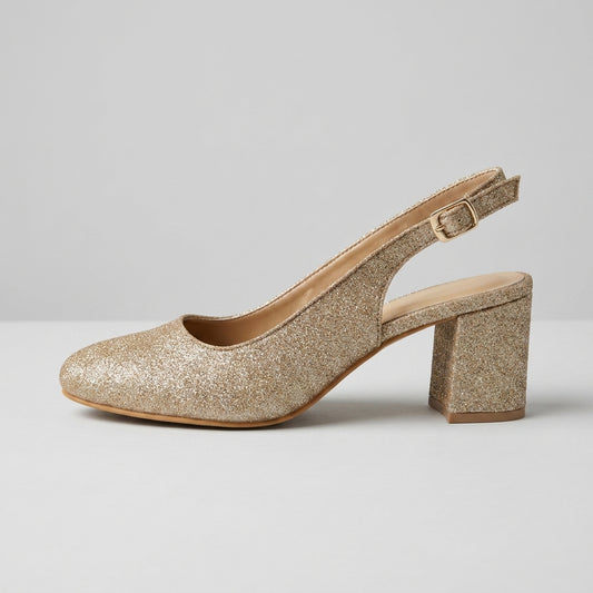 Champagne Shimmer Slingback Heels