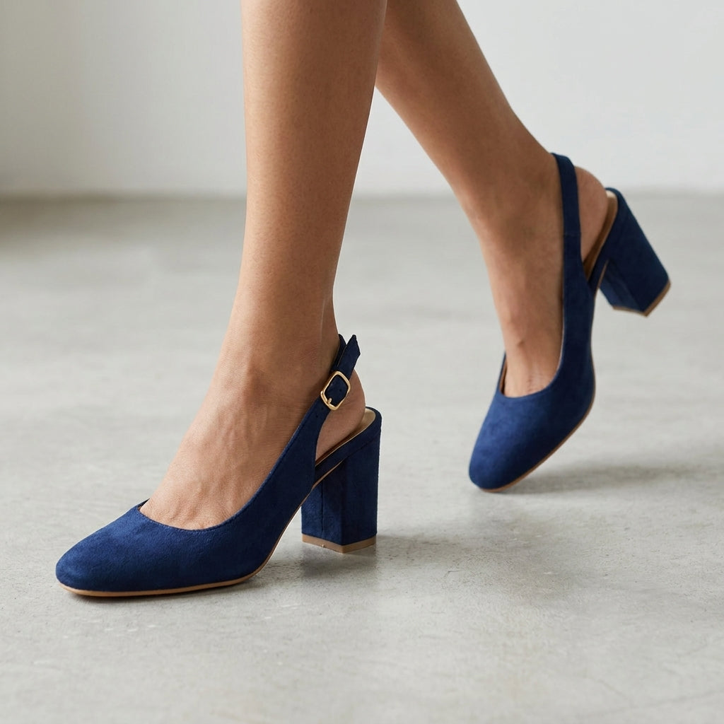 Midnight Blue Suede Slingbacks