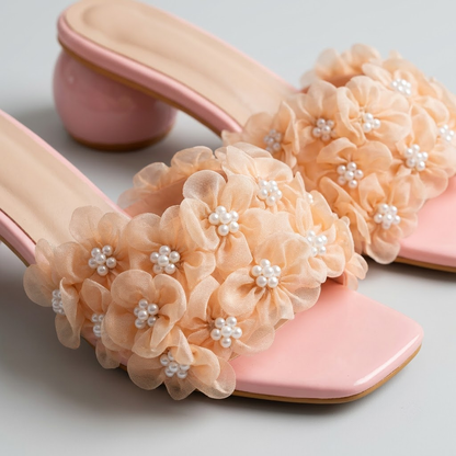 Blush Pearl-Corsage Orb-Heel Slides
