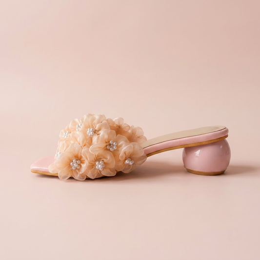 Blush Pearl-Corsage Orb-Heel Slides