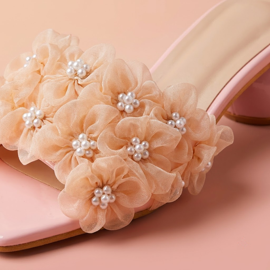 Blush Pearl-Corsage Orb-Heel Slides