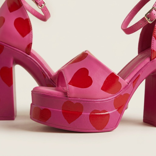 Fuchsia Heart-Print Platform Heels