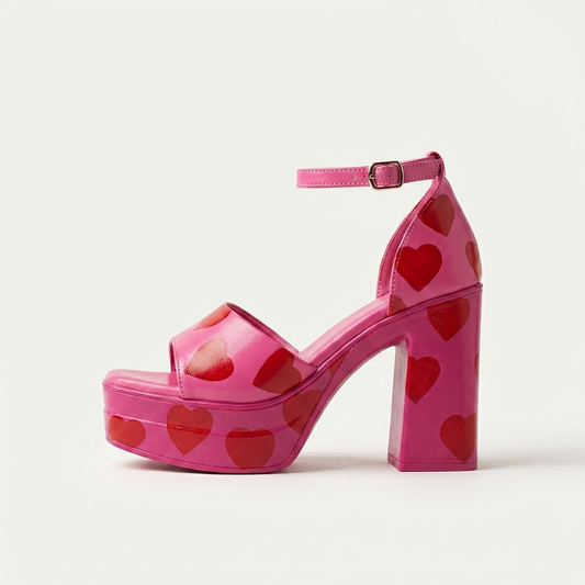 Fuchsia Heart-Print Platform Heels