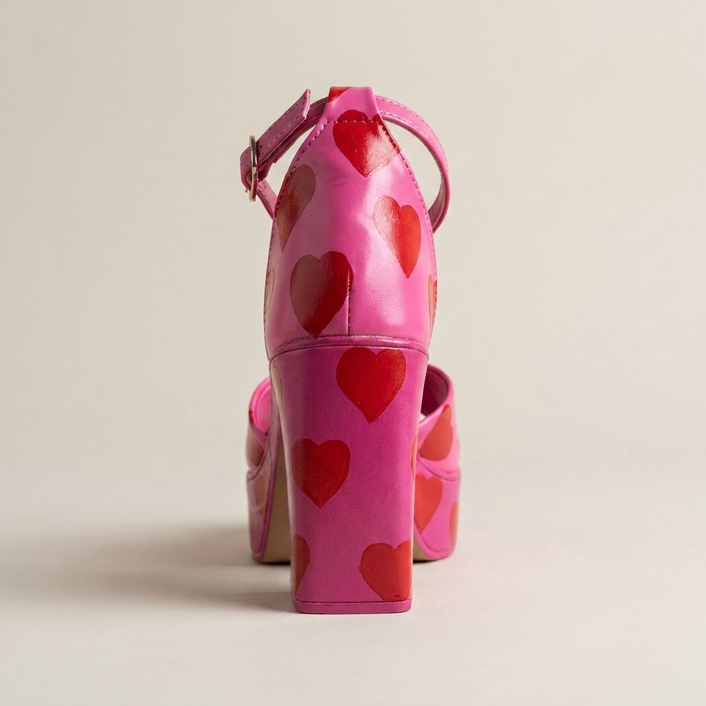 Fuchsia Heart-Print Platform Heels
