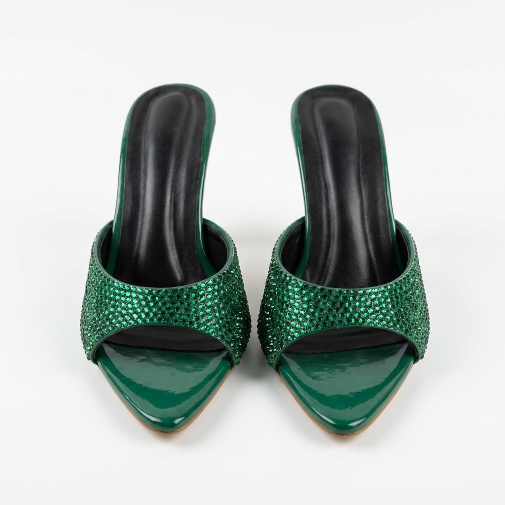 Jade Crystal-Pave Stiletto Mule Heels