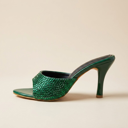 Jade Crystal-Pave Stiletto Mule Heels