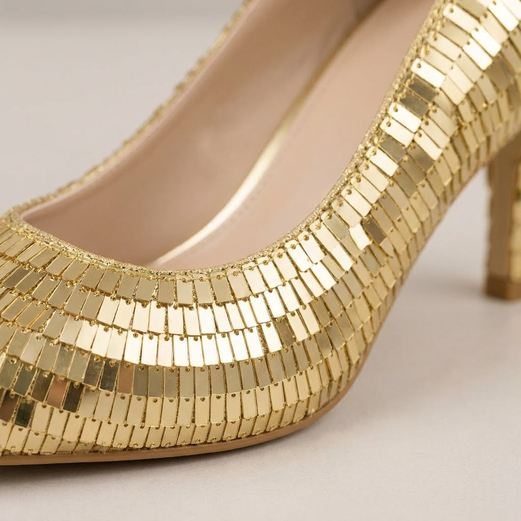 Gold Mosaic Sequin Stiletto Heels