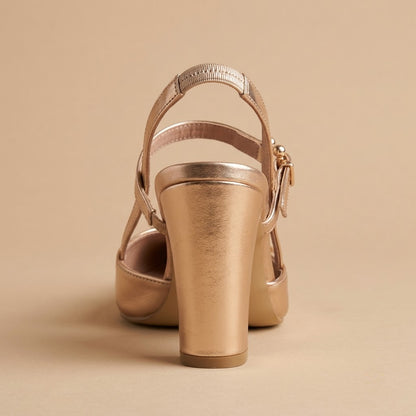 Gilded Rose Crystal-Brooch Tapered-Block Slingback Heels