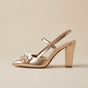 Gilded Rose Crystal-Brooch Tapered-Block Slingback Heels