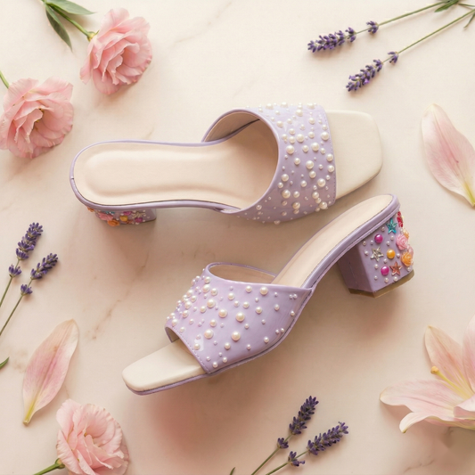Pearl Scatter Block Heel Mules