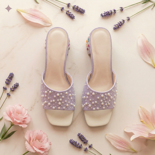 Pearl Scatter Block Heel Mules