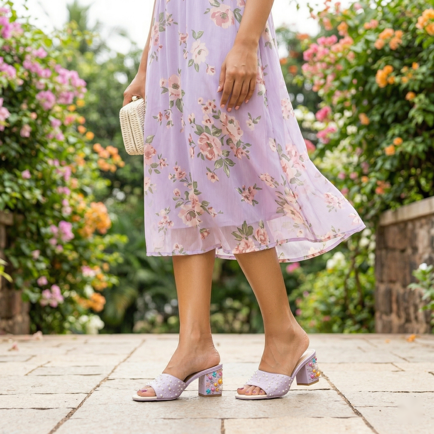 Pearl Scatter Block Heel Mules