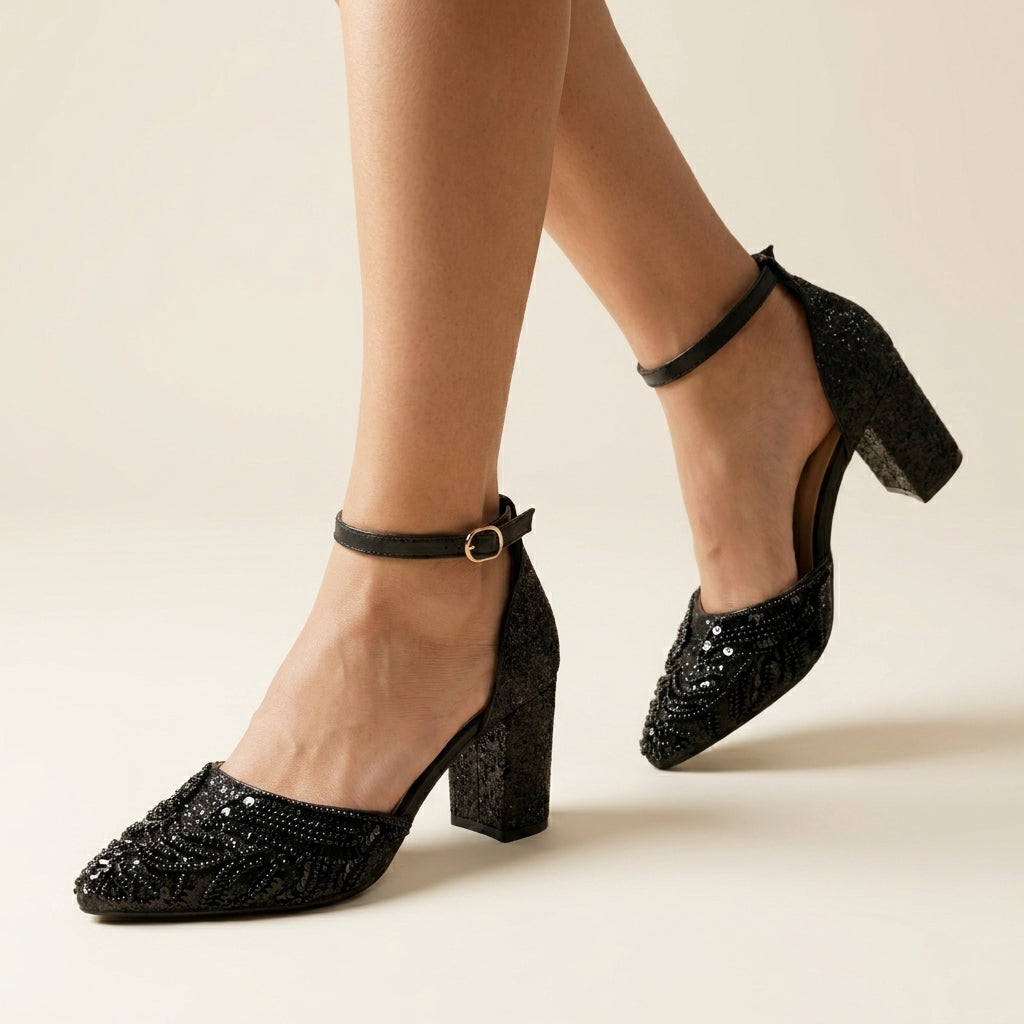 Midnight Royale Black Block Heels